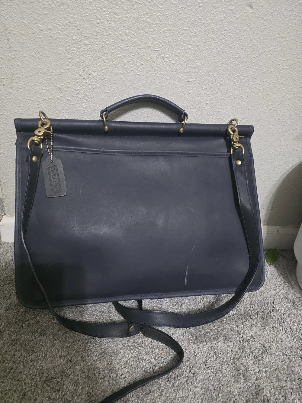 Vintage Coach Navy Blue Leather Laptop Briefcase 801-08